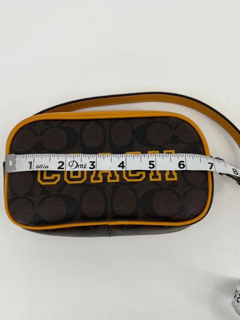 Coach Jamie Wristlet In Signature Canvas With Varsity Motif QB/Brown/Buttercup